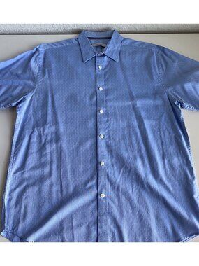 James Campbell Blue White Pattern Short Sleeve Button Shirt Men’s Sz L